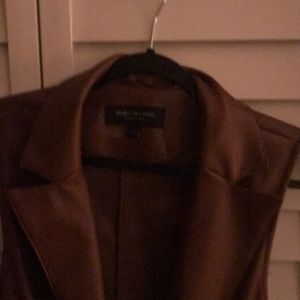 Polyester leather long vest with tie